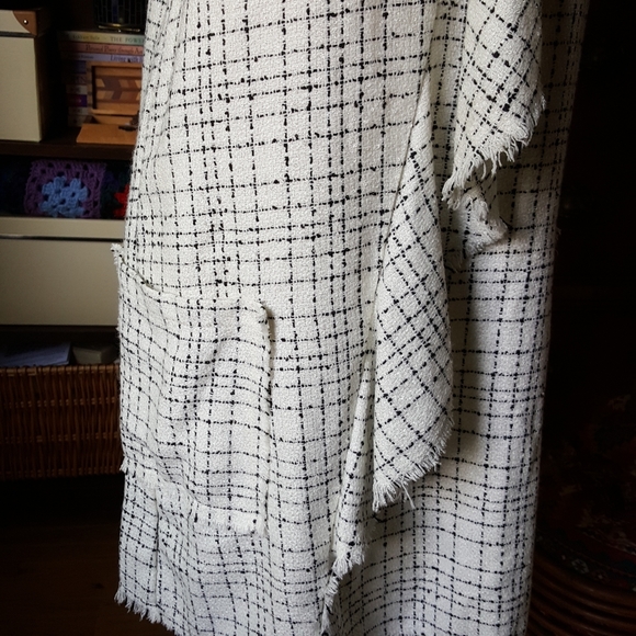 Zara Tweed Asymmetric Ruffle Dress V Neck Pockets - Picture 5 of 9